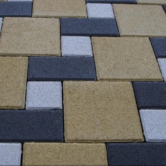 Тротуарная плитка Золотой Мандарин Квадрат большой 200х200х60 мм горчичный на белом цементе