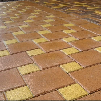 Тротуарная плитка Золотой Мандарин Квадрат большой 200х200х60 мм персиковый на белом цементе
