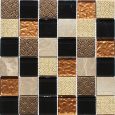 Мозаїка з мармуру і скла VIVACER Mix Bronze 300x300 мм