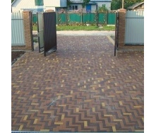 Тротуарна плитка Золотий Мандарин Цегла вузька 210х70х60 мм на сірому цементі коричневий