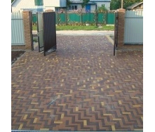 Тротуарная плитка Золотой Мандарин Кирпич узкий 210х70х60 мм на сером цементе коричневый