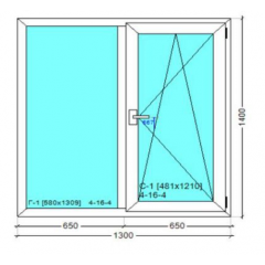 Вікно 1300x1400 мм, монтажна ширина 60 мм, профіль WDS Ekipazh Ultra 60 Обухів