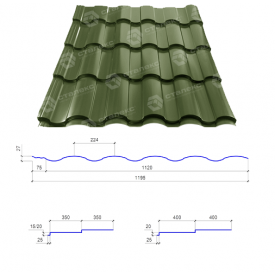 Металочерепиця Сталекс VALENCIA 350/15 0,50х1195 PEMA RAL 6020 Німеччина