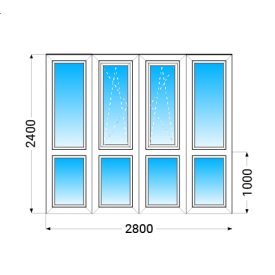 Французький балкон aluplast IDEAL2000 з однокамерним енергозберігаючим склопакетом 2400x2800 мм