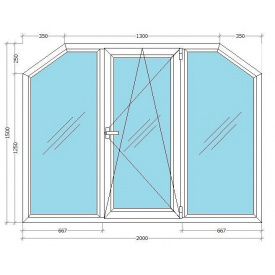 Металопластикове вікно Viknar'OFF Classic Line 400 зі зрізаними кутами 1-кам. склопакет 1,5x2 м