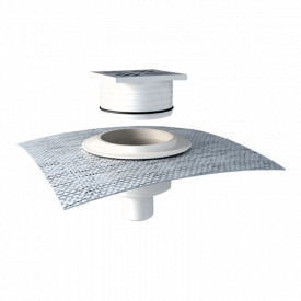 Воронка водостічна для балконів вертикальна з привареним фартухом для примикання до покриття підлоги