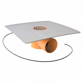 Воронка водосточная для балконов горизонтальная с подогревом и приваренным фартуком из ПВХ-мембраны