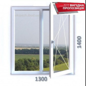 Окно 1300x1400 мм, монтажная ширина 60 мм, профиль WDS Ekipazh Ultra 60 фурнитура AXOR (Украина) 