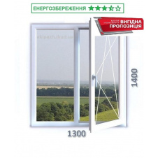 Вікно 1300x1400 мм, монтажна ширина 60 мм, профіль WDS Ekipazh Ultra 60 фурнітура AXOR (Україна) 
