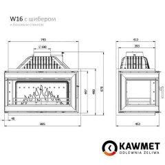 Каминная топка KAWMET W16 с правым боковым стеклом 13,5 кВт ECO 805х447х453 мм Энергодар