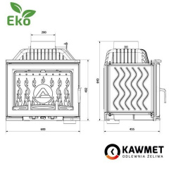 Камінна топка KAWMET W17 12,3 кВт ECO 600х492х455 мм Київ