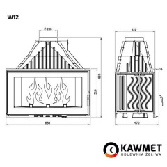 Камінна топка KAWMET W12 19,4 кВт 880x510x470 мм Южноукраїнськ