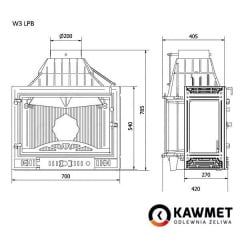 Камінна топка KAWMET W3 тристороння 16,7 кВт 700x540x420 мм Київ