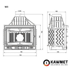 Камінна топка KAWMET W3 16,7 кВт 700x540x420 мм Київ