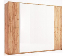 шкаф Ники 6Д дуб крафт + белый глянец комбинированные двери без зеркал Миро-Марк