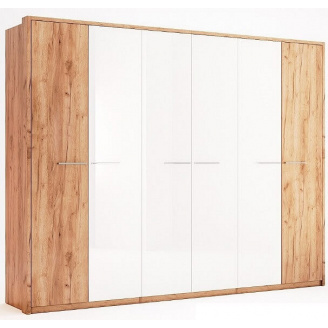 шкаф Ники 6Д дуб крафт + белый глянец комбинированные двери без зеркал Миро-Марк
