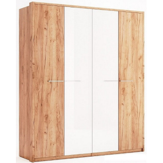шкаф Ники 4Д дуб крафт + белый глянец комбинированные двери без зеркал Миро-Марк