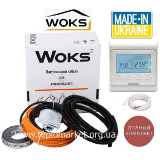 Тепла кабельна підлога Woks 3,6м²-4,5м²/660Вт (36м) тонкий нагрівальний кабель під плитку з програмованим терморегулятором Е51