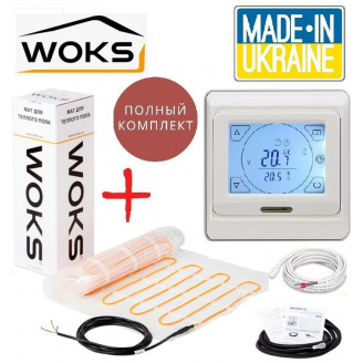 Тепла підлога WoksMat 1м²/160Вт/ 160Вт/м² електричний гріючий мат під плитку з сенсорним програмованим терморегулятором E91