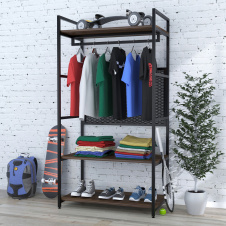 Стелаж-шафа для одягу LV-100 Loft-Design підлогова вішалка-стійка з поличками дсп горіх-модена
