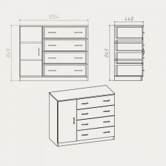 Комод-4+1Б МДФ Компаніт 1054x849x448 см у кольорі венге-комбі Вишневе