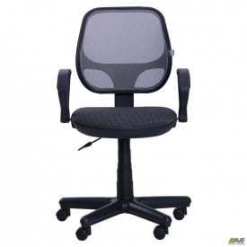 Офисное кресло AMF Чат-4 черное и спинка-сетка серая для персонала операторов