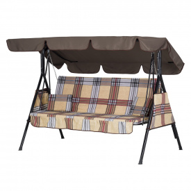 Садова гойдалка Дача тримісна в кольорі коричнева клітинка