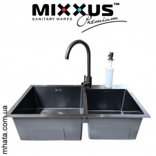 Кухонная мойка Mixxus SET 7843 D-220x1.0-PVD-BLACK (со смесителем, диспенсером, сушкой в комплекте)