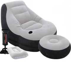 Надувное кресло Intex 68564-2, 130 х 99 х 76 см, с ручным насосом и подушкой, пуфик 64 х 28 см Полтава