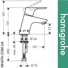 Змішувач Hansgrohe ( 31604000) для умивальника Focus з донним клапаном Тернопіль
