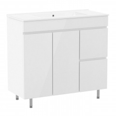 FLY комплект мебели 90см, белый: тумба напольная, 2 ящика, 1 дверца, корзина для белья + умывальник накладной Винница