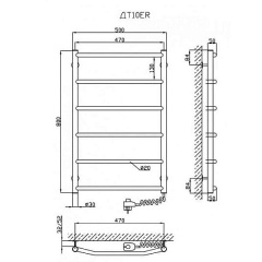 Электрический полотенцесушитель KOSSER Трапеция 800x500/6 ER ДТ10ER Ізюм