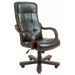 Офисное Кресло Руководителя Virginia Кожа Комбо Wood Lux М3 MultiBlock Черное Тернопіль