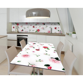 Наклейка 3Д виниловая на стол Zatarga «Пионы и розы» 650х1200 мм для домов, квартир, столов, кофейн, кафе