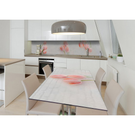 Наклейка 3Д виниловая на стол Zatarga «Поцелуй тюльпанов» 600х1200 мм для домов, квартир, столов, кофейн, кафе