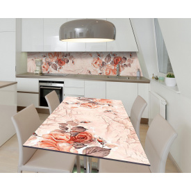 Наклейка 3Д виниловая на стол Zatarga «Розы на бумаге» 600х1200 мм для домов, квартир, столов, кофейн, кафе