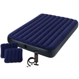 Матрас надувной Intex Classic Downy с механическим насосом и подушками Синий (int_64765)