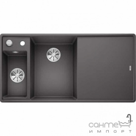 Кухонная мойка на полторы чаши с сушкой+доска ясень Blanco Axia III 6 S-F Silgranit PuraDur 524664 левая темная скала