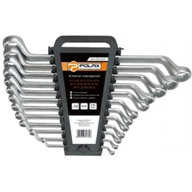 Набор ключей накидных Polax 12 шт, Satin finish, DIN 838, пластиковый холдер (25-033)