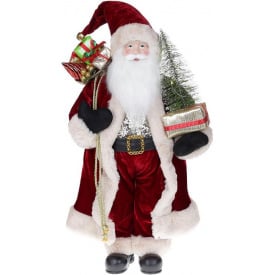 Новогодняя фигурка Санта с елочкой 60см (мягкая игрушка), с LED подсветкой, бордо Bona DP73702