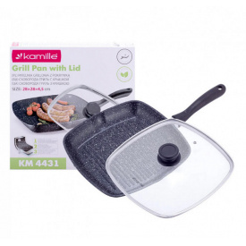 Сковорода-гриль 28 х 28 см с крышкой и антипригарным покрытием Kamille KAM-4431