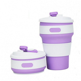 Чашка силиконовая Термо-чашка с герметичной крышкой и поилкой Collapsible 350 мл Фиолетовый
