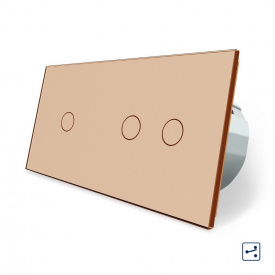 Сенсорний прохідний вимикач Livolo 3 каналу (1-2) золото скло (VL-C701S/C702S-13)