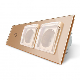 Сенсорный выключатель Двойная розетка с крышкой IP44 Livolo золото стекло (VL-C701/C7C2EUWF-13)