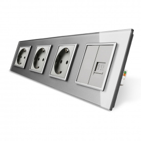 Розетка четырехместная комбинированная Силовая Интернет Livolo серый стекло (VL-C7C3EU1CK0-15)