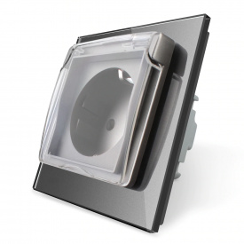 Розетка с крышкой IP44 Livolo серый стекло (VL-C7C1EUWF-15)