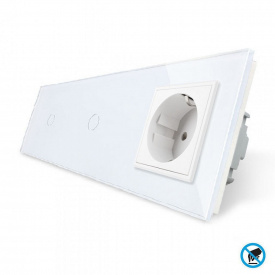 Бесконтактный выключатель Livolo 2 канала (1-1) с розеткой белый стекло (VL-C701/C701/C7C1EU-PRO-11)