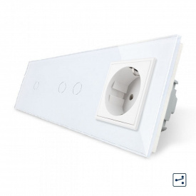 Сенсорний прохідний вимикач Livolo 3 каналу (1-2) з розеткою білий скло (VL-C701S/C702S/C7C1EU-11)