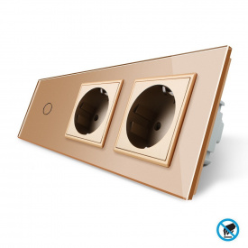 Бесконтактный выключатель с двумя розетками Livolo золото стекло (VL-C701/C7C2EU-PRO-13)