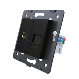 Механізм телевізійна та комп'ютерна розетка Livolo чорний (C7-1V1C-12)